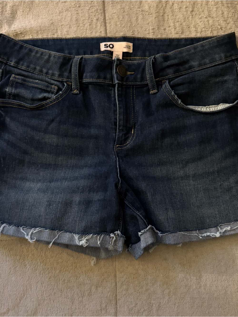 SO Dark Blue Denim Frayed Hem Women's Shorts
